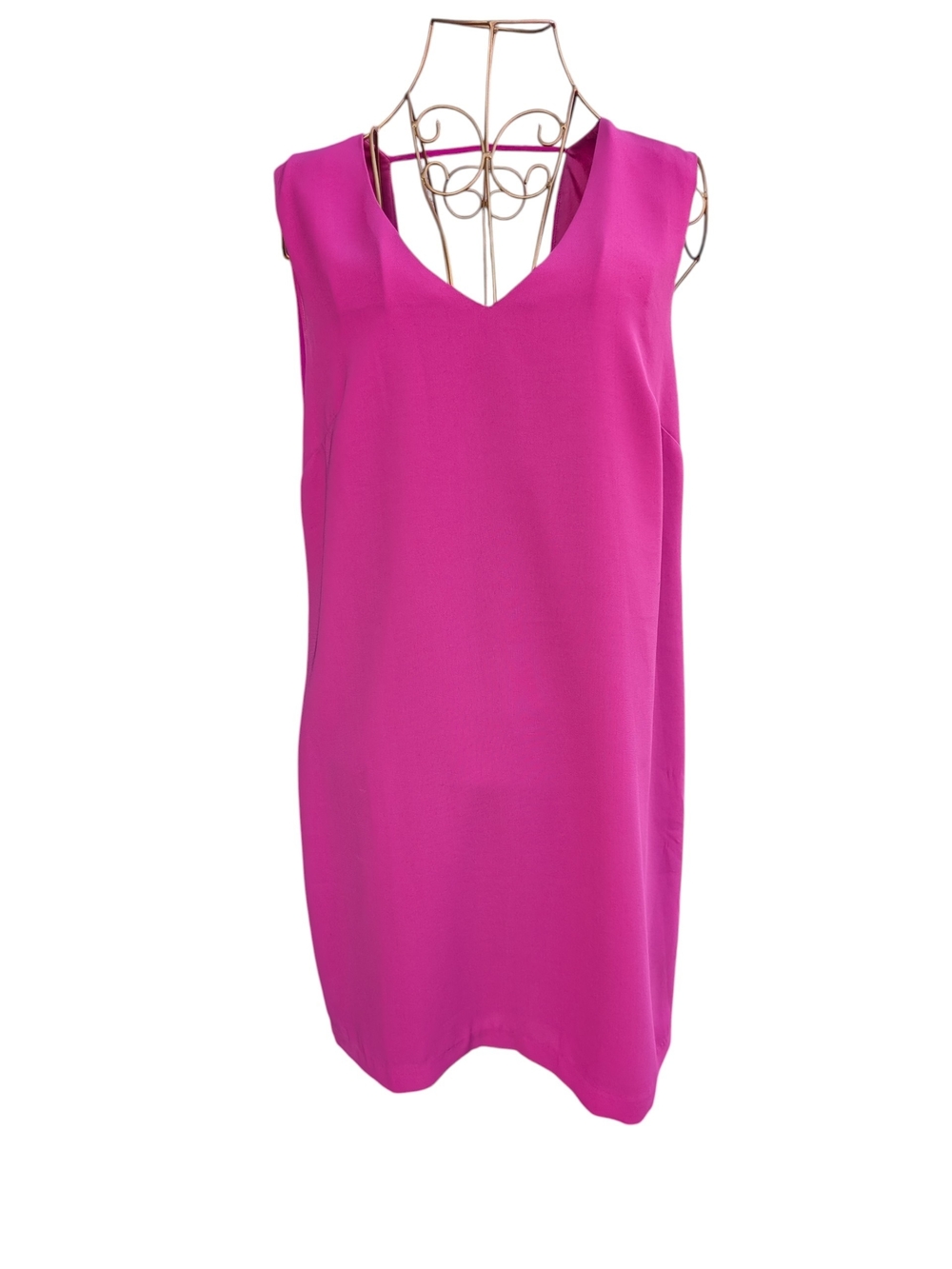 ARYN K Hot Pink Sleeveless V-Neck Shift Dress w/ Silk Back Drape Size M